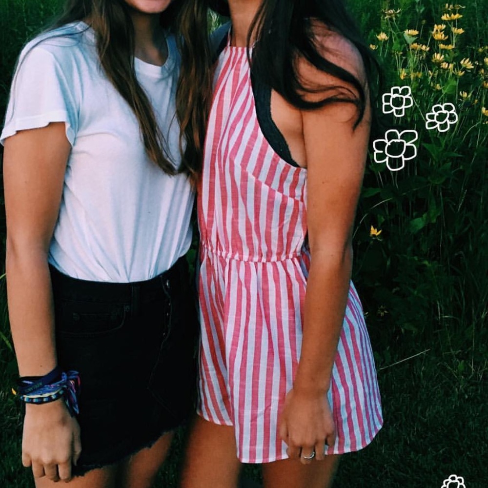 pink/white stripe romper